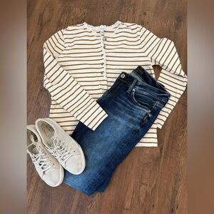 J. Crew striped blouse with frilly neck line